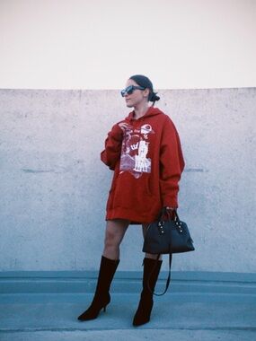 Red Graphic Hoodie Sweater - Women's Oversized Pullover